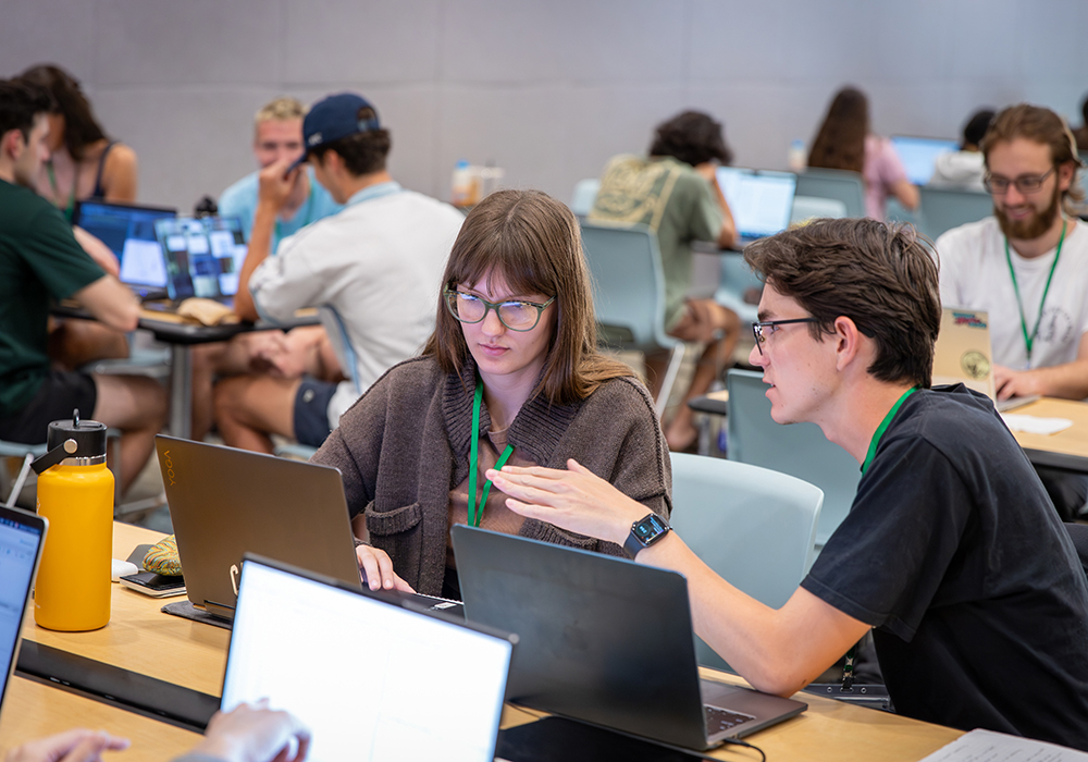 Students gather and work in teams during the 2025 ASA DataFest event at Cal Poly.