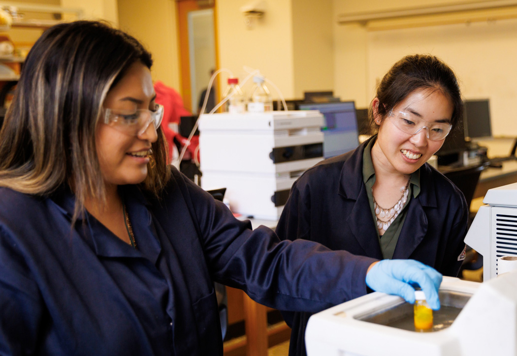 Biochemistry student and professor doing research on pigments.