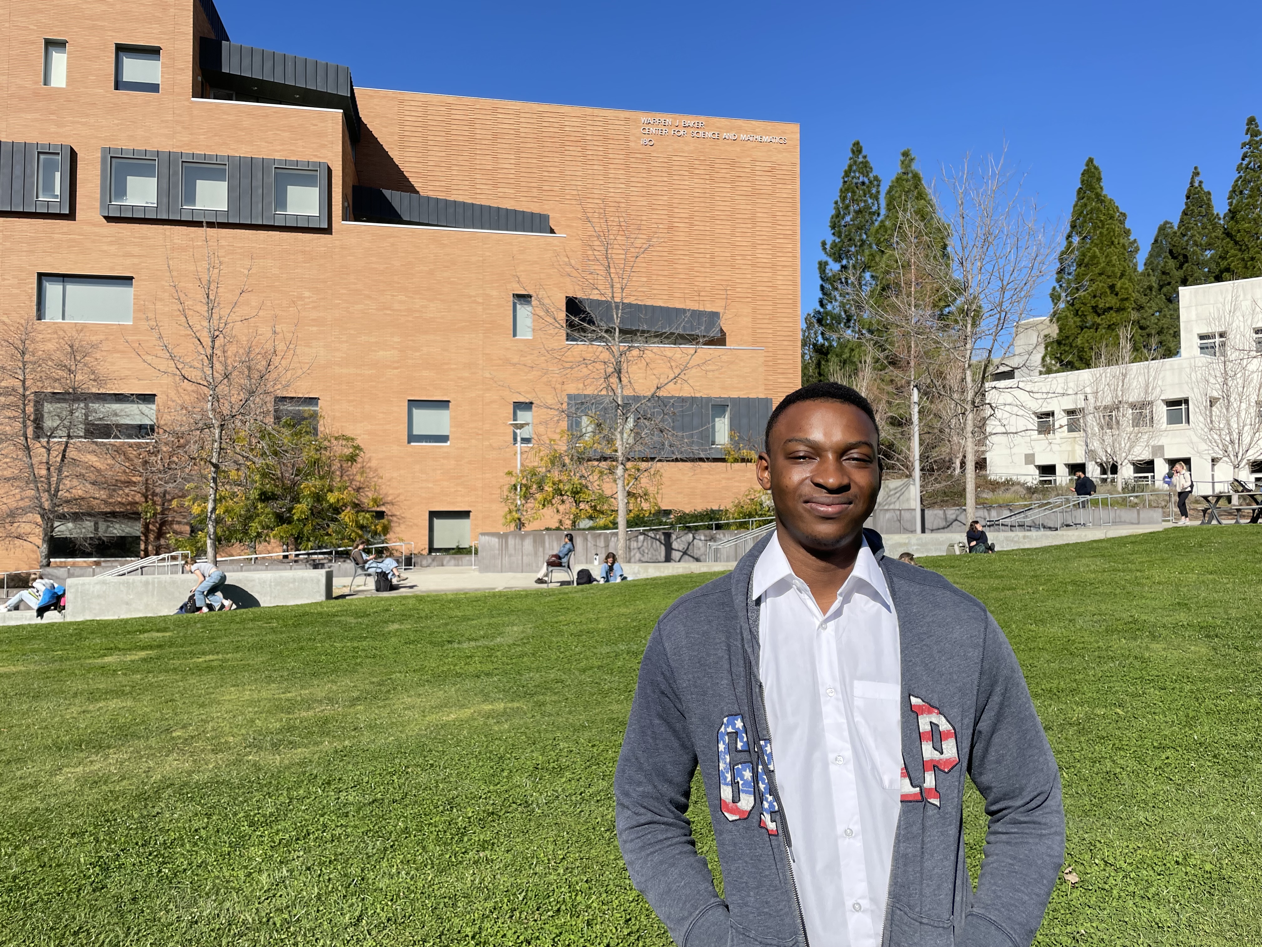 African exchange student Allen Lamtey Kpentey on Baker Lawn.  