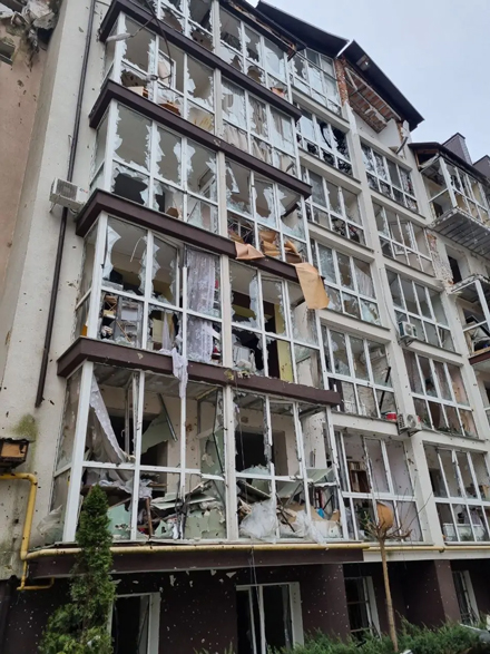 Bombed out apartment building in the city of Irpin