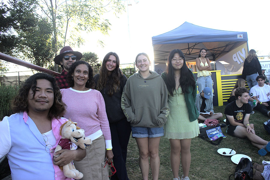 Frost Summer Undergraduate Research Program students led by biological sciences professor Gita Kolluru attend a San Luis Obispo Blues baseball game during a networking event.