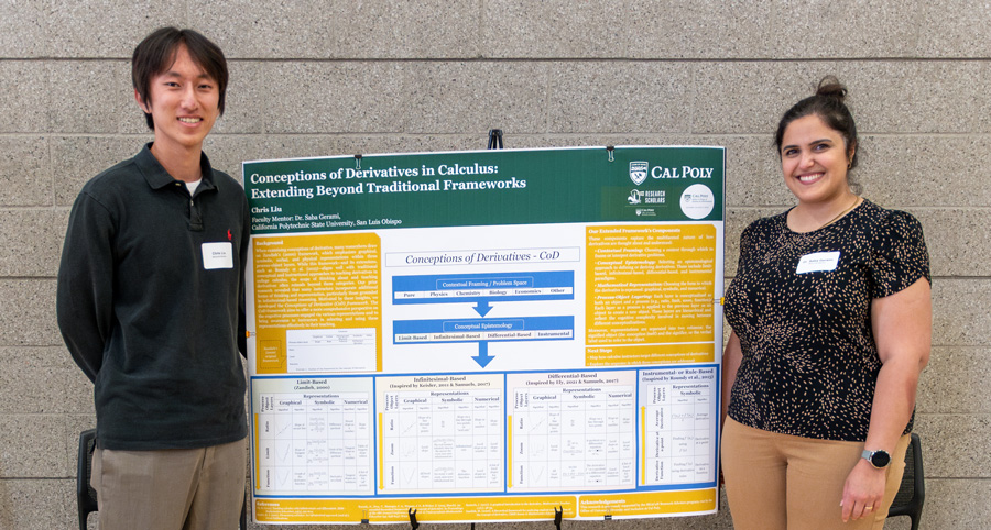 BEACoN Research Scholar and faculty mentor standing in front of a research poster