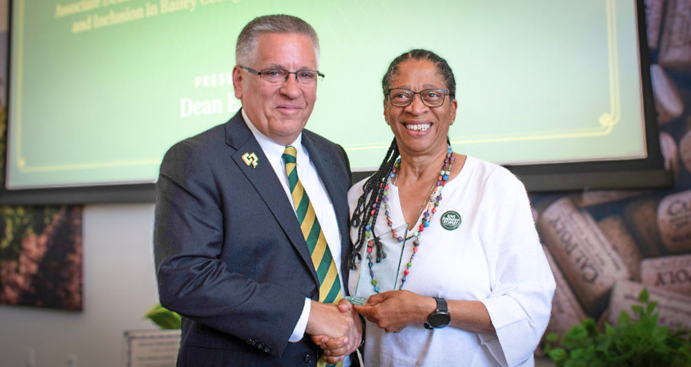 President Armstrong (left) and Camille O'Bryant at the Cal Poly President's Diversity Awards