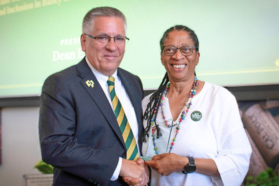 President Armstrong (left) and Camille O'Bryant at the Cal Poly President's Diversity Awards