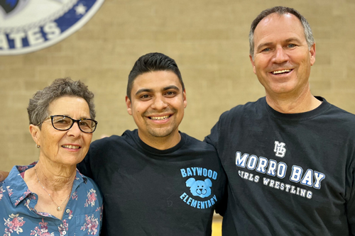erese Abuan, retired Morro Bay High School teacher; Hernan Hernandez, Scott Schalde, and Morro Bay High School principal.