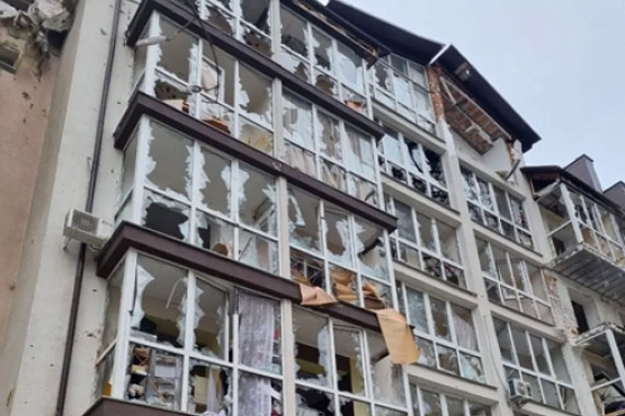 Bombed out apartment building in the city of Irpin