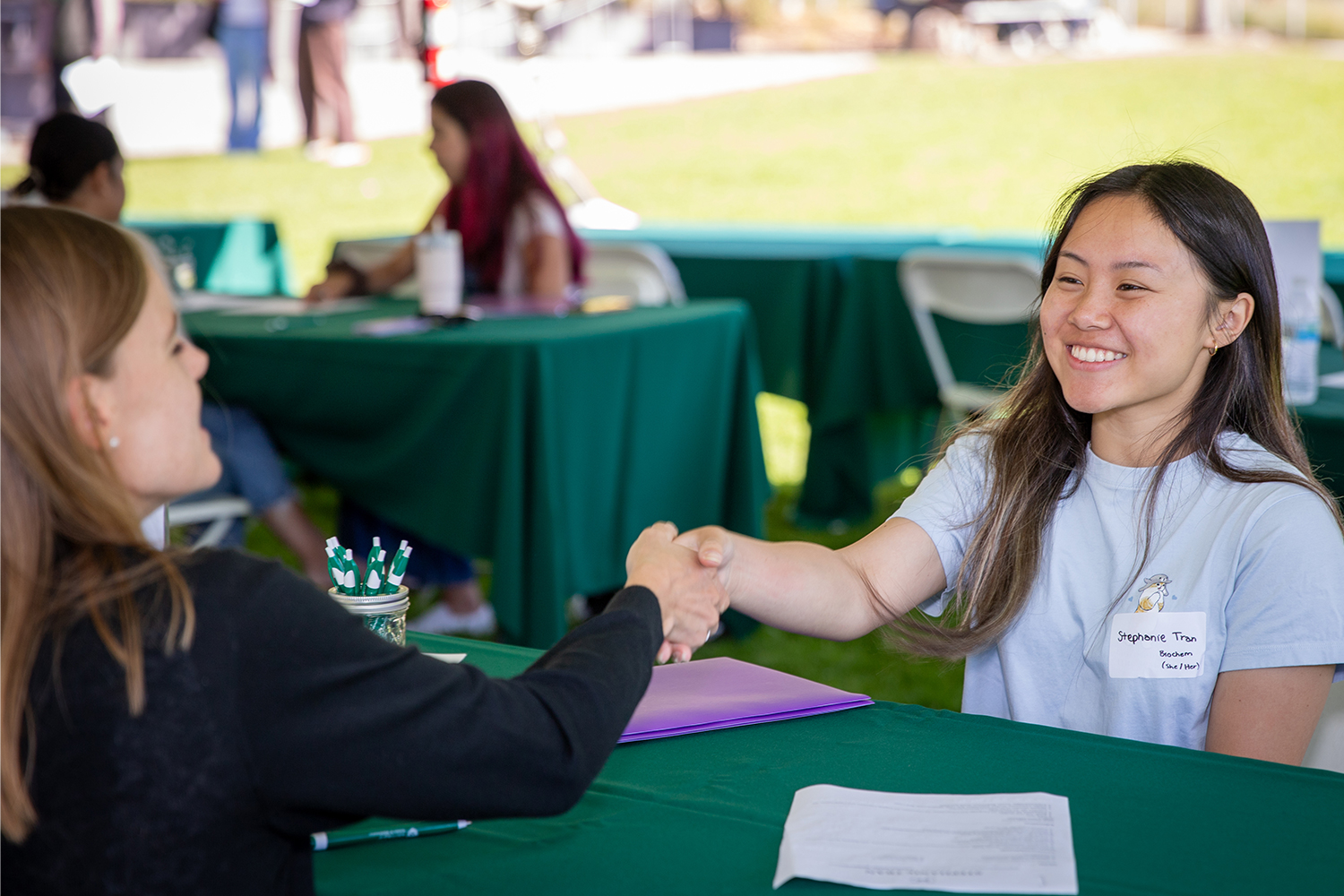 Bailey College Career Fair advisor and student