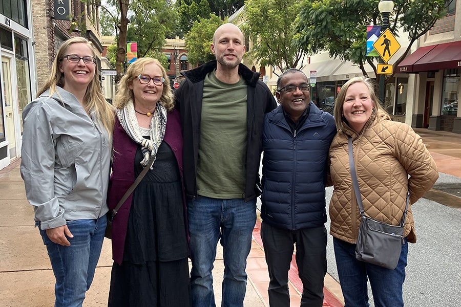 From left to right: Jasmine Nation (Bailey College faculty), Ruta Salkilis (Cuesta faculty in Fine Arts), David Askay (College of Liberal Arts faculty), Nishi Rajakaruna (Fulbright US Scholar Alumni Ambassador for 2024-2026) and Natasha Neumann (Bailey College faculty). Each of the four faculty received Fulbright awards for 2026-27. 