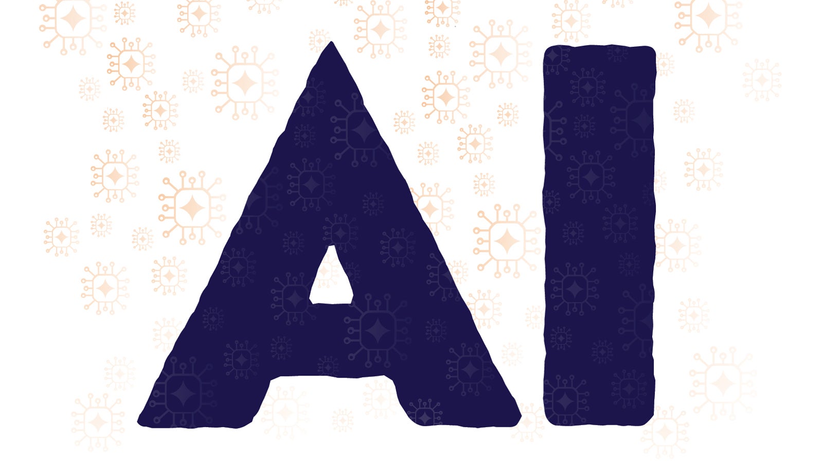 Illustrative graphic that reads "AI" in big purple letters. Graphic depictions of circuits span across the image.