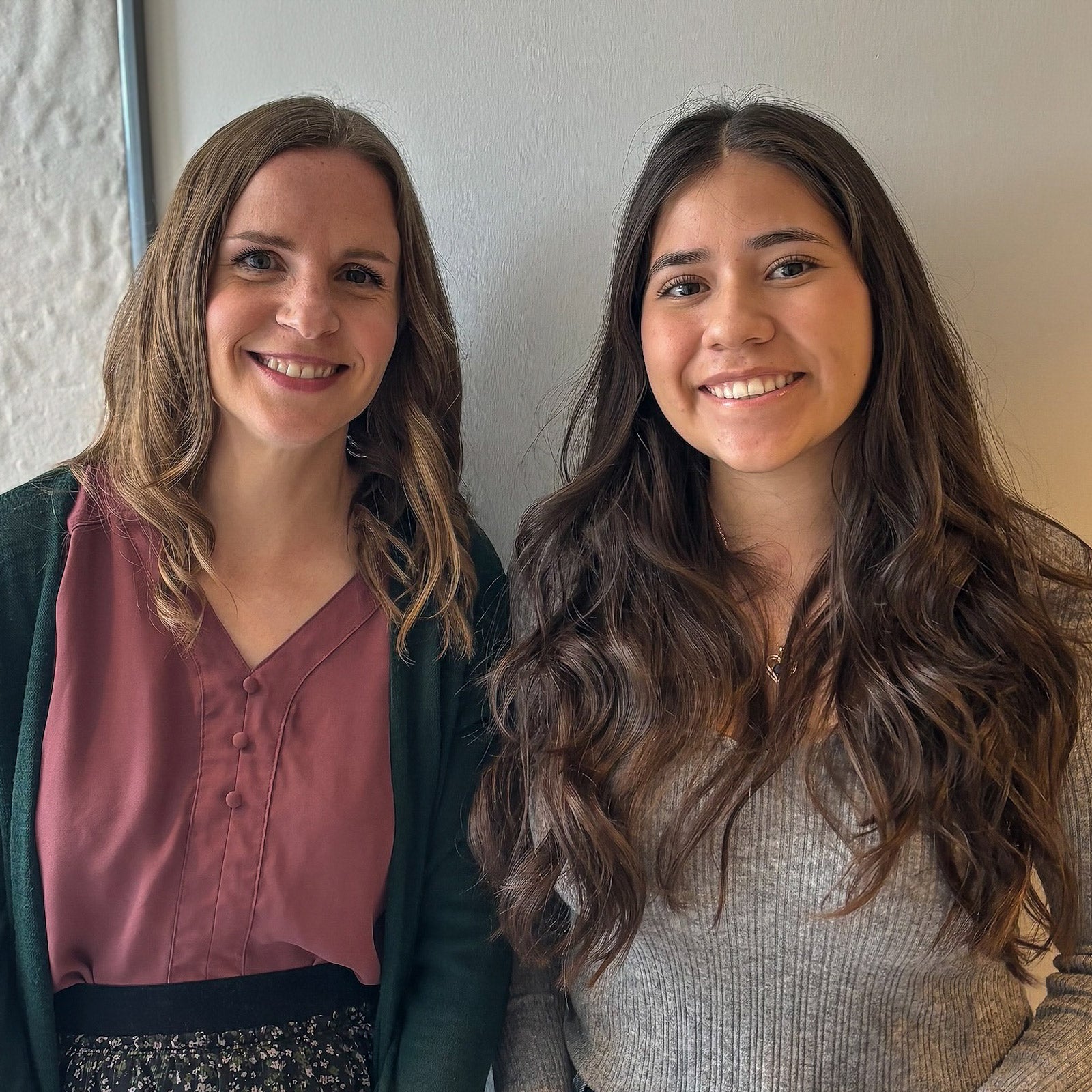 Public health Professor Julia Alber poses next to biological sciences student researcher Sofia Ramos