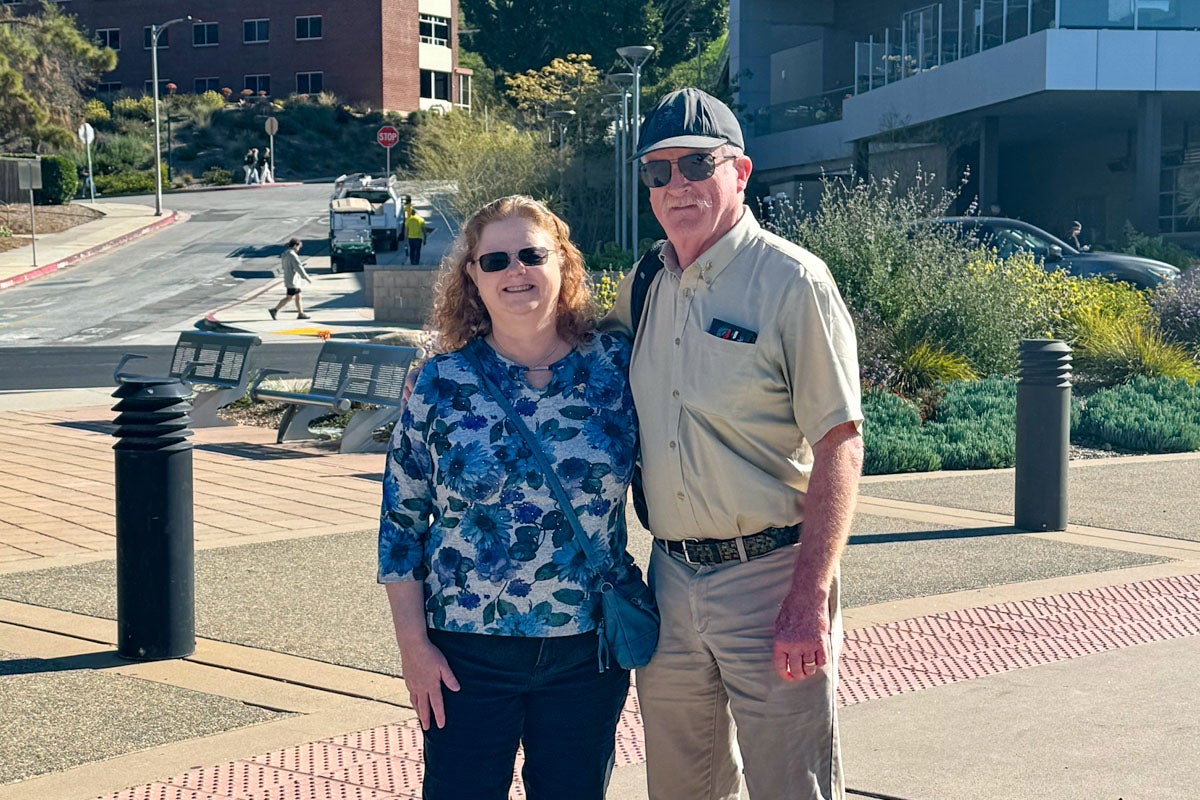 Mark and Marley Kent pose on the Cal Poly campus.