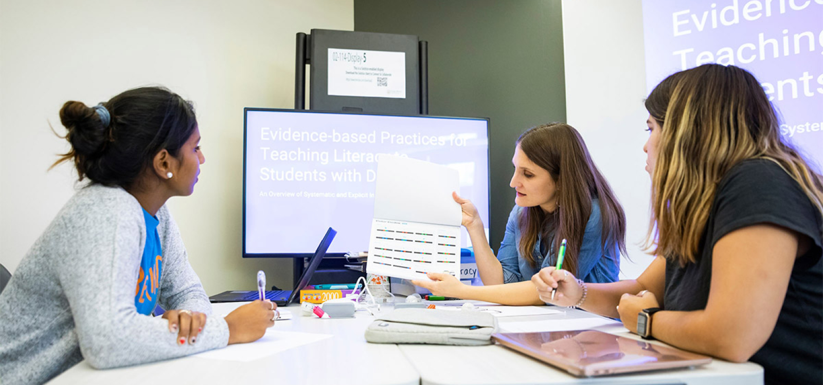 Students in the Integrated M.S. in Special Education / Education Specialist (Special Education) Mild/Moderate Disabilities Credential Program learning from Dr. Leah Wood on campus
