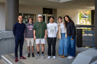 Statistics Assistant Professor Trevor Ruiz with student researchers Nathan Greenfield, Nick Patrick, Jose Garcia, Alea Seifert and Nicole Yee.