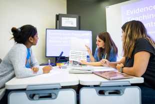 Students in the Integrated M.S. in Special Education / Education Specialist (Special Education) Mild/Moderate Disabilities Credential Program learning from Dr. Leah Wood on campus