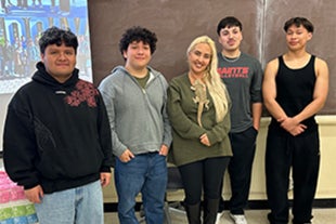 "Why I Teach" presenter Sharmin Eppley, a science and forensics teacher at Santa Maria High School, with some of her former students.