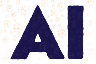 Illustrative graphic that reads "AI" in big purple letters. Graphic depictions of circuits span across the image.