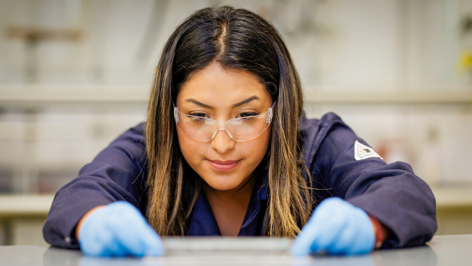 Biochemistry student doing polymers research in the WCTC.