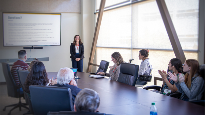 Student presenting research at the CSU Student Research Competition