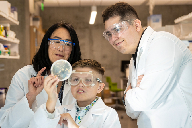 Biological sciences Professor Alejandra Yep and Cal Poly student Hector Reyes were part of a program addressing misconceptions in microbiology with young Latinx students in nearby schools.