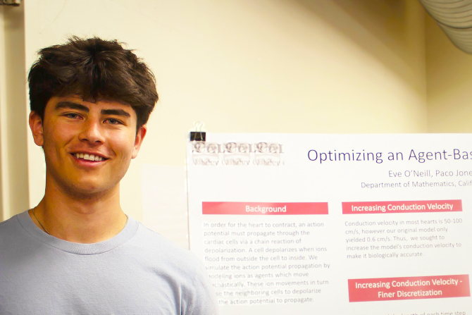Mathematics student and Frost Research Fellow Paco Jones studied heart cell signaling for research he hopes will lead to a better understanding of heart function and health.