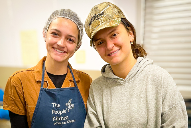 Statistics majors Edy Reynolds and Lauren Taylor volunteered for Peoples Kitchen in San Luis Obispo and helped assess the nonprofit’s data analytics and homeless meal serving plans.