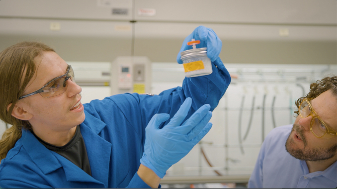 Bailey College Innovation researchers working with polymers in a lab.