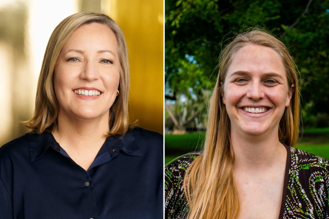 Profile photos of Natasha Neumann (associate professor of education) and Jasmine Nation (associate professor of liberal studies) each has been awarded prestigious Fulbright U.S. Scholar Awards for the 2026-2027 academic year. They will conduct cross-cultural academic exchange in Spain (Neumann) and Chile (Nation).